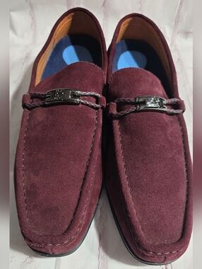 Men's Stacy Adams Burgundy Suede Bit-Detail Slip-On Loafers